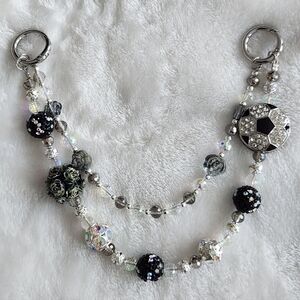 Soccer Black and Silver Beaded Bag Chain Purse Chain